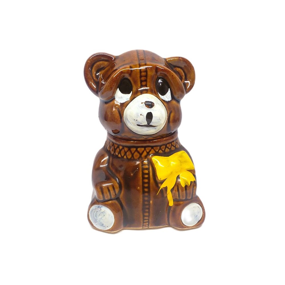 Vintage 1982 Houston Foods Ceramic Teddy Brown Bear Honey Pot